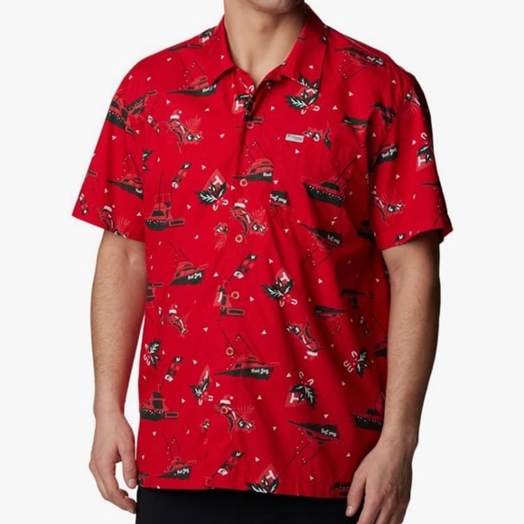 Columbia Red Spark Reel Joy Trollers Best Short Sleeve PFG Shirt Size Large GUC - Picture 1 of 7